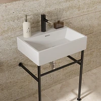 24" Bathroom Console Sink With Overflow, Ceramic Console Sink White Basin Black Legs