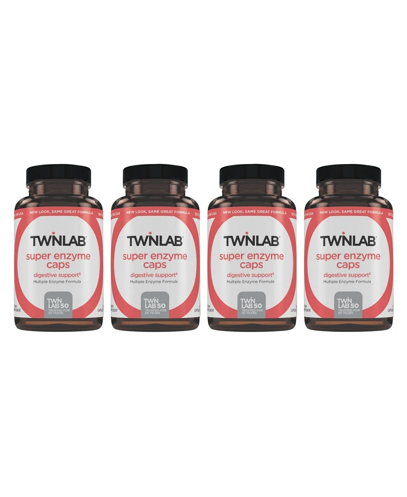 Twinlab Super Enzyme Caps - Constipation Supplement with Digestive Enzymes - 50 Capsules (Pack of 4)