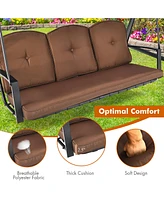 Outdoor 3-Seat Porch Swing with Adjust Canopy and Cushions Brown