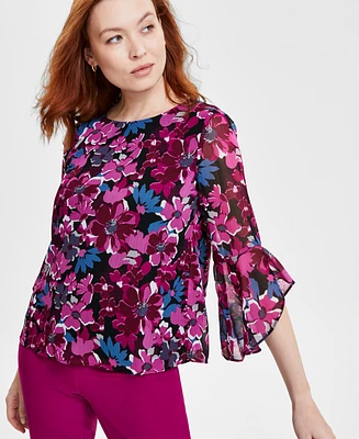 Kasper Petite 3/4-Ruffle Sleeve Blouse