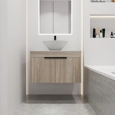 30" Modern Design Float Bathroom Vanity With Ceramic Basin Set