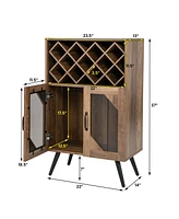 Sugift 2-Door Farmhouse Kitchen Storage Bar Cabinet with Wine Rack and Glass Holder