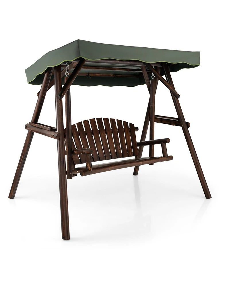 Costway 2 Person Wooden Garden Swing Bench Chair w/ Adjustable Canopy for Garden Porch