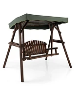 Costway 2 Person Wooden Garden Swing Bench Chair w/ Adjustable Canopy for Garden Porch