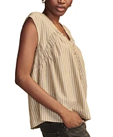 Lucky Brand Women's Striped Ruched Tie-Front Top