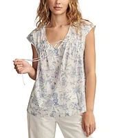 Lucky Brand Women's Toile-Print Ruched Tie-Front Top