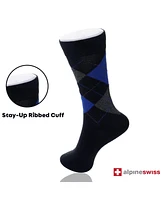 Alpine Swiss 6 Pack Mens Cotton Dress Socks Mid Calf Argyle Pattern Solids Set