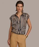 Donna Karan Women's Short-Sleeve Printed Button-Front Shirt