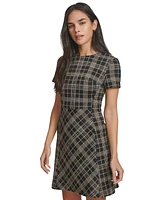 Calvin Klein Women's Plaid Ponte-Knit Short-Sleeve Dress