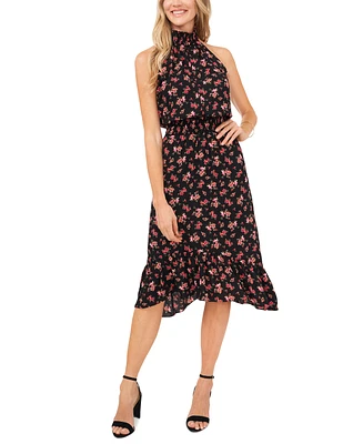 1.state Women's Floral-Print Smocked Halter Midi Dress