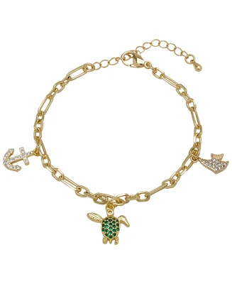 Macy's 14K Gold Plated Cubic Zirconia Sea Life Charm Bracelet