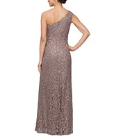 Alex Evenings Women's One-Shoulder Sequin Lace Sleeveless Gown