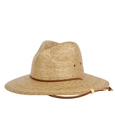 Angela & William Palm Braid Wide Brim Panama Fedora Sun Hat with Chin Cord