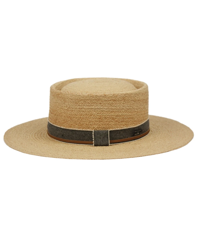 Angela & William Wide Flat Brim Straw Pork Pie Hat