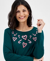 Holiday Lane Women's Candy Cane T-Shirt, Created for Macy's