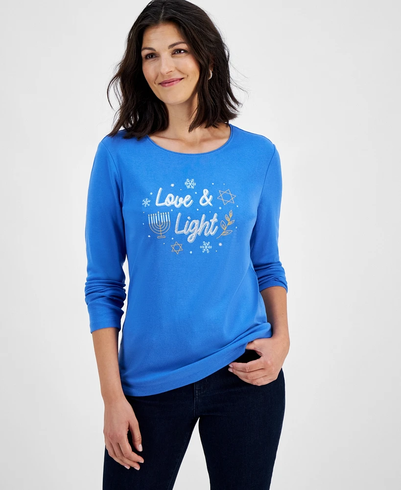 Holiday Lane Women's Love & Light T-Shirt, Created for Macy's