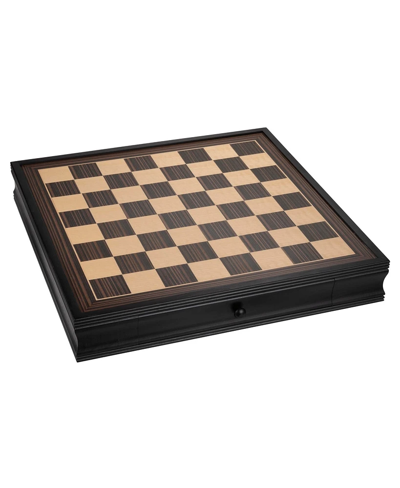 We Games Black Stained Chess Board with Storage Drawers