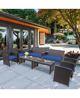 Costway 8PCS Patio Rattan Furniture Set Cushioned Chair Sofa Table Turquoise