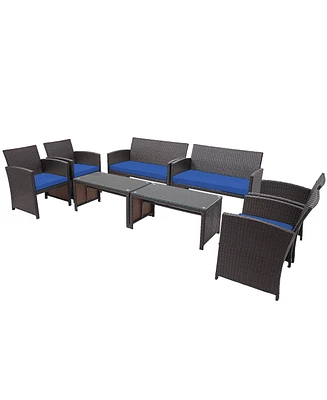 Costway 8PCS Patio Rattan Furniture Set Cushioned Chair Sofa Table Turquoise