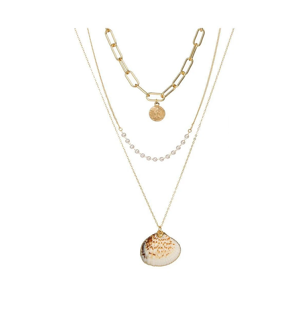 Hollywood Sensation Sea Shell Three Layer Necklace