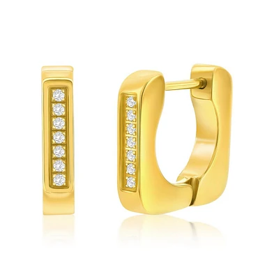 Metallo Stainless Steel or Gold Plated over U-Shaped Cz Huggie Earrings