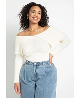 Eloquii Women's Ribbed Off The Shoulder Sweater