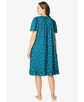 Dreams & Co. Women's Plus Short Floral Print Cotton Gown