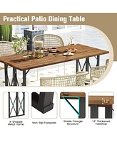 Sugift 67 Inch Patio Rectangle Acacia Wood Dining Table with Umbrella Hole