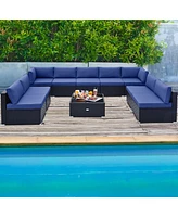 Costway 10 Pcs Patio Rattan Furniture Set Outdoor Wicker Sofa Table Cushioned Seat