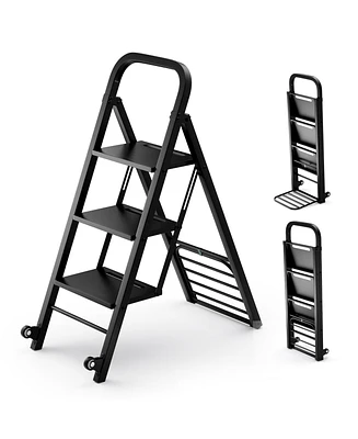 Slickblue 2 in 1 Hand Truck and Ladder Combo with Rubber Wheels and Handle