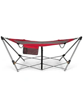 Gymax Folding Hammock Indoor & Outdoor Hammock with Side Pocket & Iron Stand Red