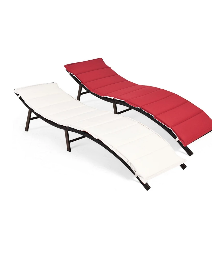 Slickblue 2Pcs Folding Patio Lounger Chair