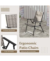 Slickblue Set of 4 Patio Folding Chairs with Armrests and Portable Lawn Chairs for Garden Backyard-Gray