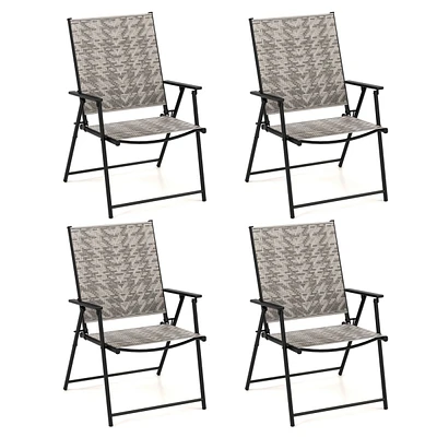 Slickblue Set of 4 Patio Folding Chairs with Armrests and Portable Lawn Chairs for Garden Backyard-Gray