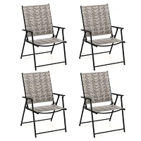 Slickblue Set of 4 Patio Folding Chairs with Armrests and Portable Lawn Chairs for Garden Backyard-Gray