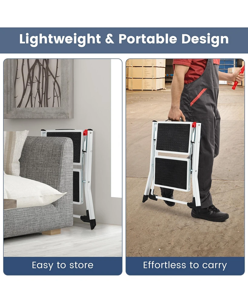 Slickblue Folding 2 Step Ladder wiht Anti-Slip Pedal and Large Foot Pads-Black and White