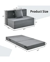 Slickblue 6 Inch Tri-fold Sofa Bed Folding Mattress with Pillow-Dark Grey