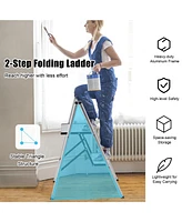 Slickblue Folding Aluminum 2-Step Ladder with Non-Slip Pedal and Footpads-Silver