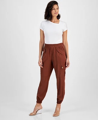 I.n.c. International Concepts Women's Solid Pull-On Cargo Jogger Pants, Created for Macy's