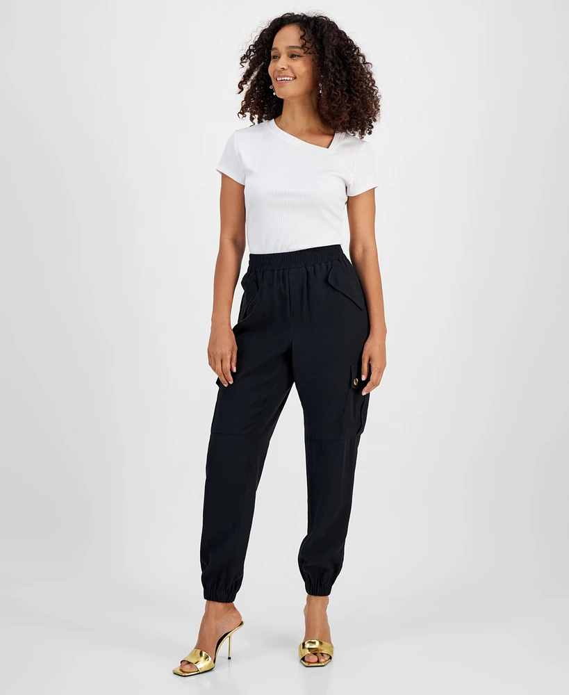 I.n.c. International Concepts Women's Solid Pull-On Cargo Jogger Pants, Created for Macy's