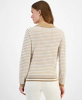 Nautica Jeans Women's Striped Johnny Collar Long-Sleeve Sweater