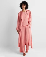 State of Day Women's Belted Shawl-Collar Crepe de Chine Robe, Created for Macy's