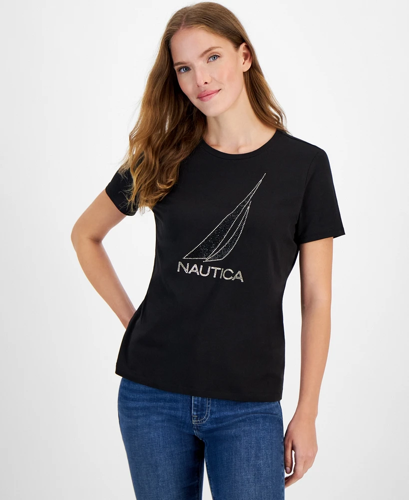 Nautica Jeans Women's Embellished Logo Crewneck T-Shirt