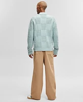 Mode of One Men's Long-Sleeve Relaxed-Fit Textured Check Sweater, Created for Macy's