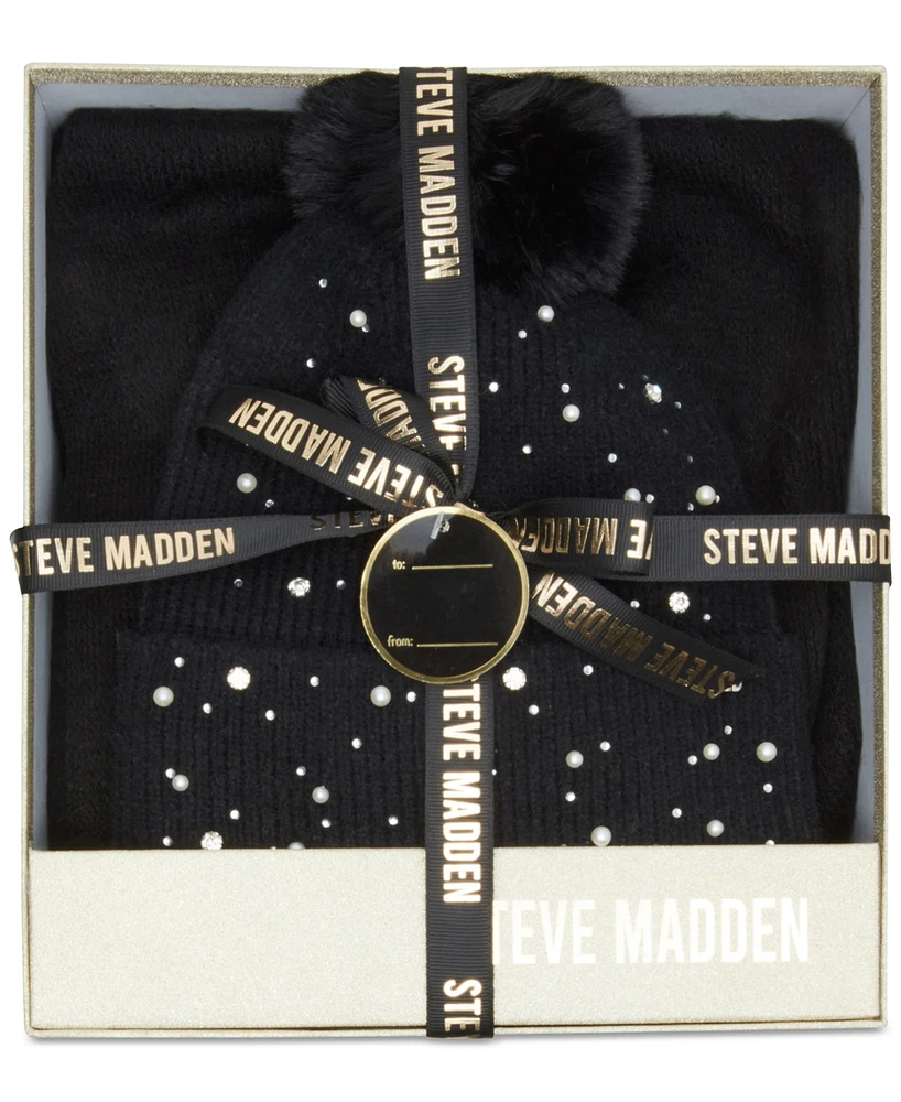 Steve Madden Women's 2-Pc. Embellished Beanie & Scarf Boxed Gift Set