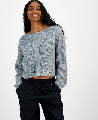 Freshman Juniors' Cable-Knit Long-Sleeve Sweater