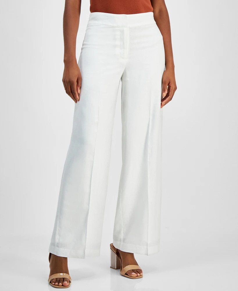 Tahari Asl Women's Solid Wide-Leg Mid-Rise Linen Pants