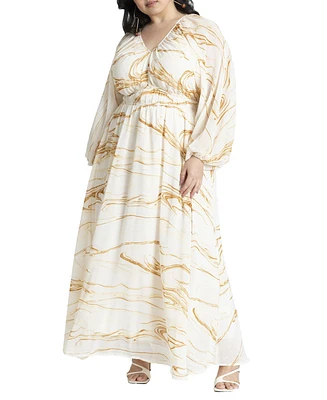 Eloquii Plus Size Chiffon Balloon Sleeve Maxi Dress