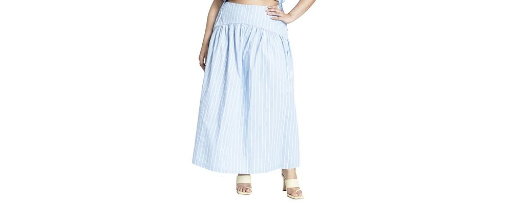 Eloquii Plus Striped Poplin Skirt With Yoke