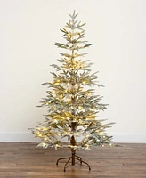 Nearly Natural 6ft. Pre-Lit Artificial Flocked Woodland Fir Christmas Tree with 150 Warm White Led Lights